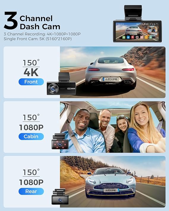 AZDOME M580 3CH Dash Cam 5K with 4" Touch Screen IR Night Vision 24H Parking Mode - Image 3