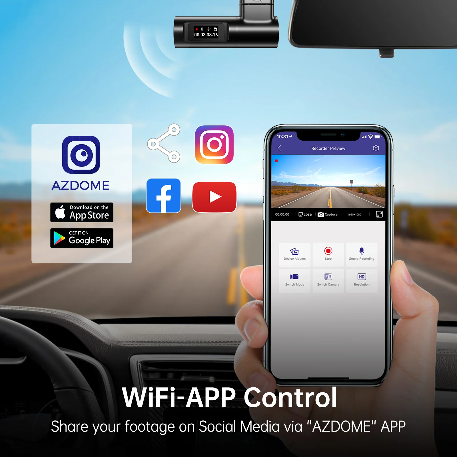 AZDOME M330 1CH Dash Cam 1080P with 0.96" Screen Voice Control 24H Parking Mode No Card - Image 4