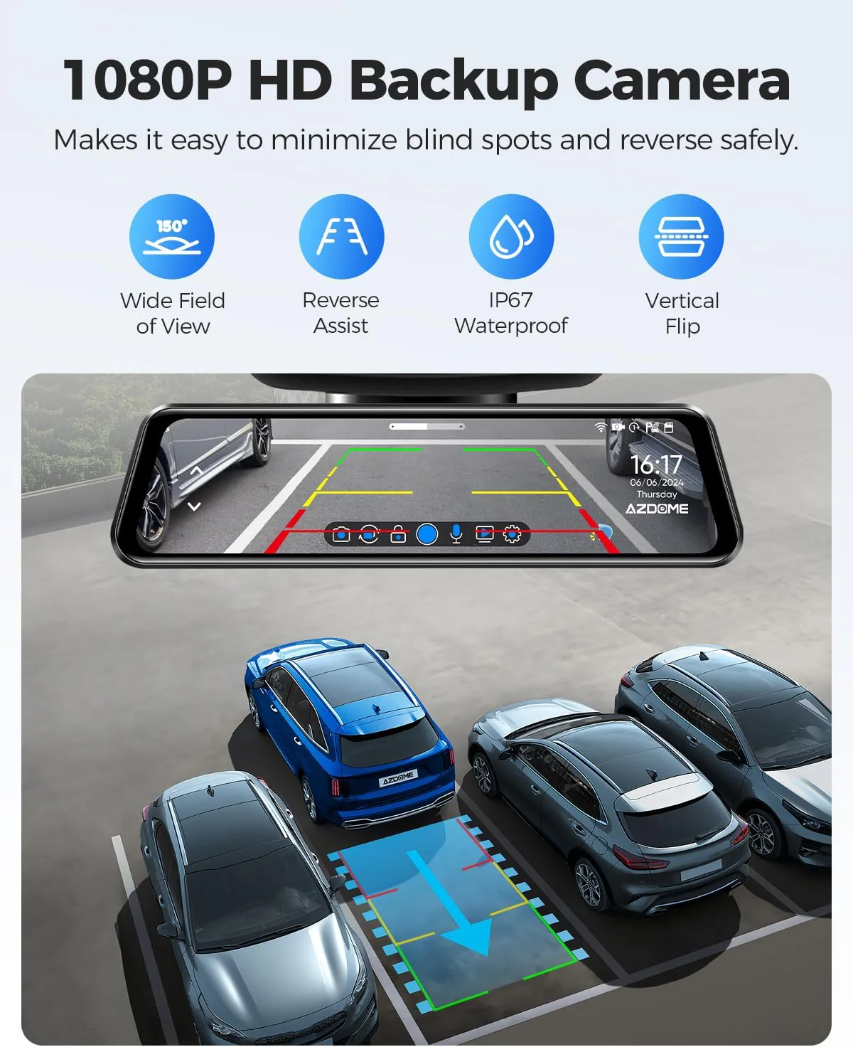 AZDOME PG17 2CH Mirror Dash Cam 4K with 12" Touch Screen 24H Parking Mode - Image 6
