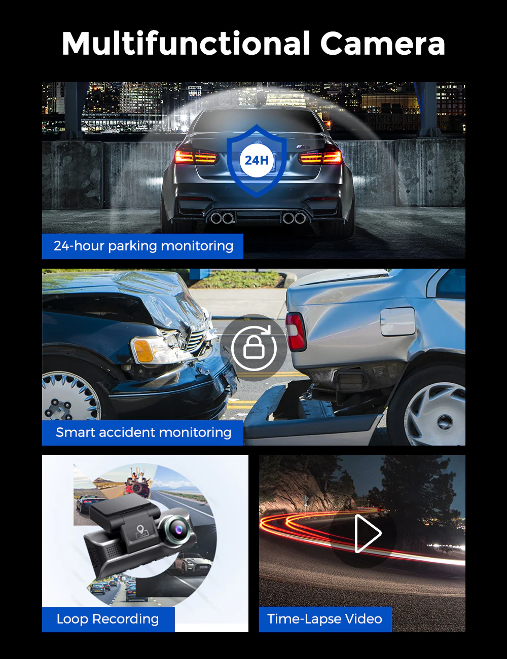 AZDOME M550 3CH Dash Cam 4K with 3.19" Screen IR Night Vision 24H Parking Mode - Image 6